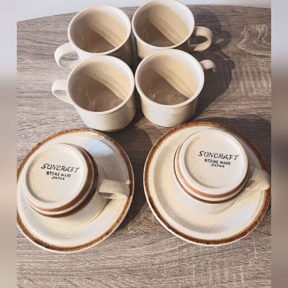 Vintage Japanese Stone Ware 6 Coffee Cup Yellow Brown Modern Kitchen Replacement - Picture 1 of 4